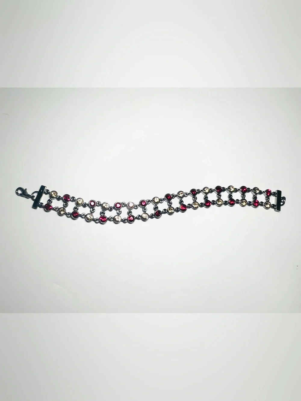 Givenchy Bracelet Ruby- & Champagne-Toned Rhinestone Bracelet, Gunmetal Chain